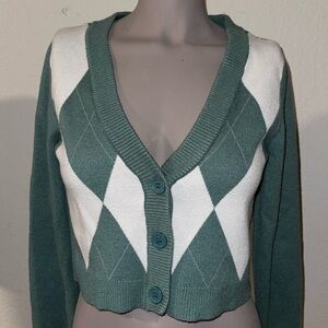 RSQ‎ Plaid Green Cropped Cardigan Size Medium